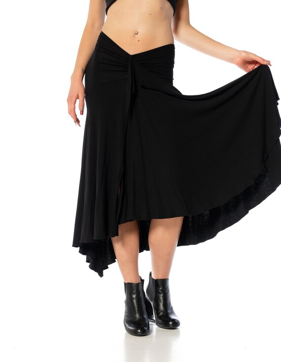 1990S Donna Karan Black Rayon Ruffled Draped Skirt - image 4