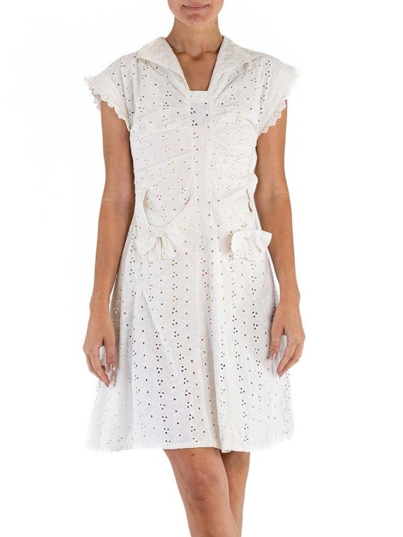 1930S White Cotton Eyelet Lace Cute Little Dress … - image 8