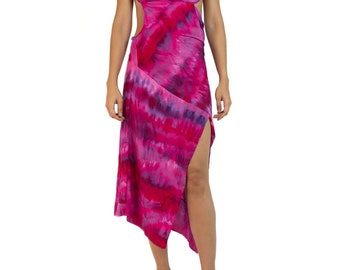 Morphew Collection Pink  Purple Silk Ice Dyed Patchwork Dress