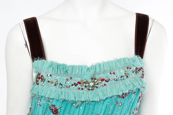 2000S CAROLINA HERRERA Turquoise Silk Burnout Chi… - image 7