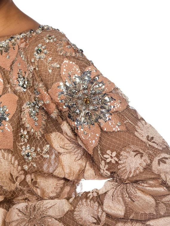 1980S GALANOS Blush Pink Silk Crystal & Sequin Be… - image 4