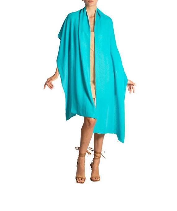 1950S Aqua Blue & Cream Silk Scarf Gem