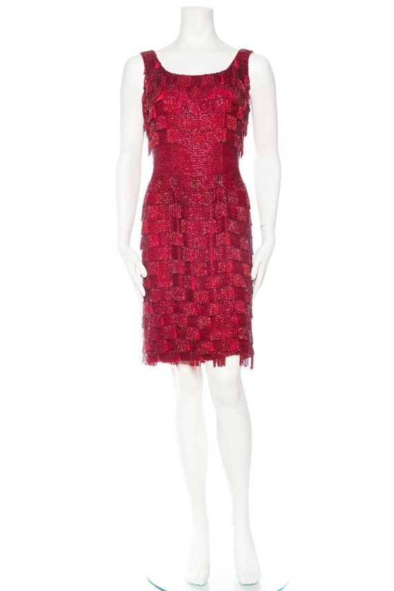 1950S Jean Desses Style Lipstick Red Hand Beaded S