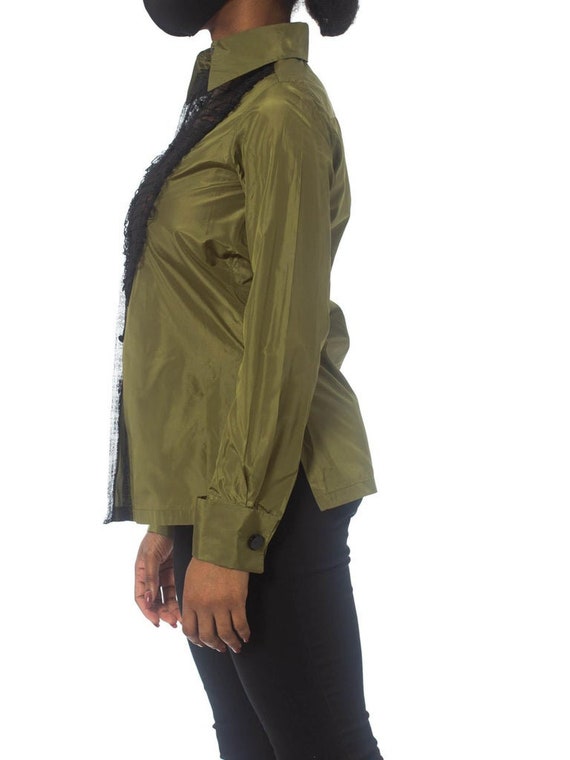 1990S Loulou Del La Falaise Olive Green Silk Taff… - image 2