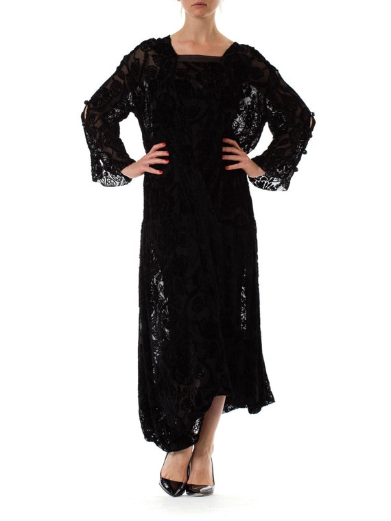 1920S Black Floral Silk Burnout Velvet 