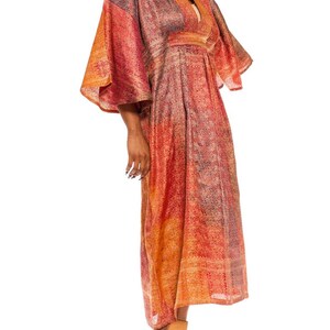 Morphew Collection Orange Yellow Multicolor Metallic Gold Silk Kaftan Made From Vintage Saris image 3