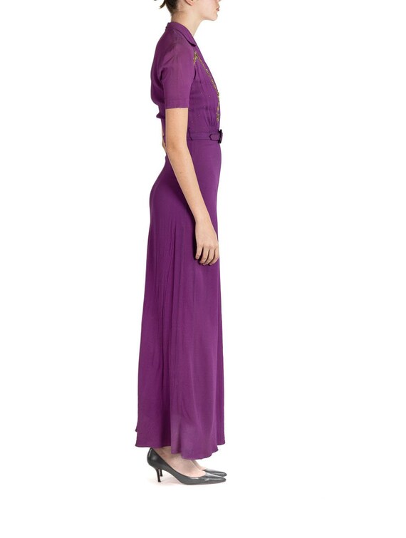 1930S Purple Rayon Crepe Dress With Belt & Gold S… - image 4