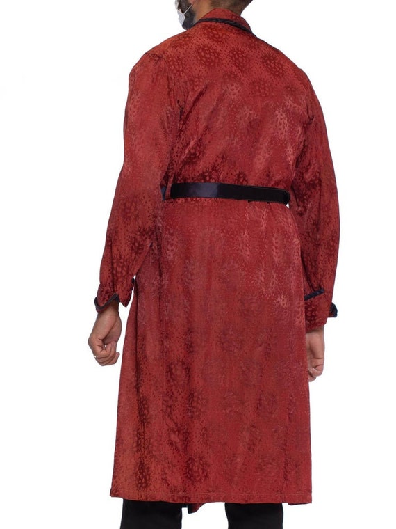 1920S Maroon Silk Jaquard Antique Mens Robe - image 7