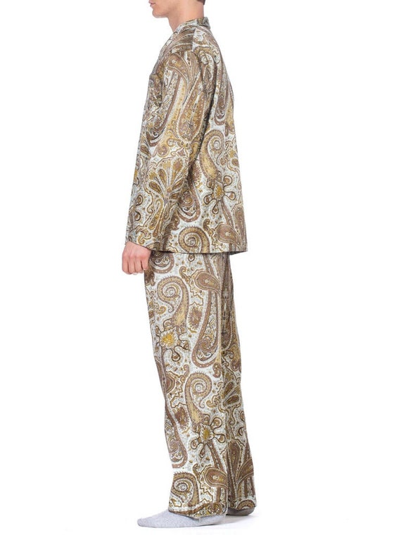 1970S Paisley Cotton Backed Rayon Satin Pajamas S… - image 3