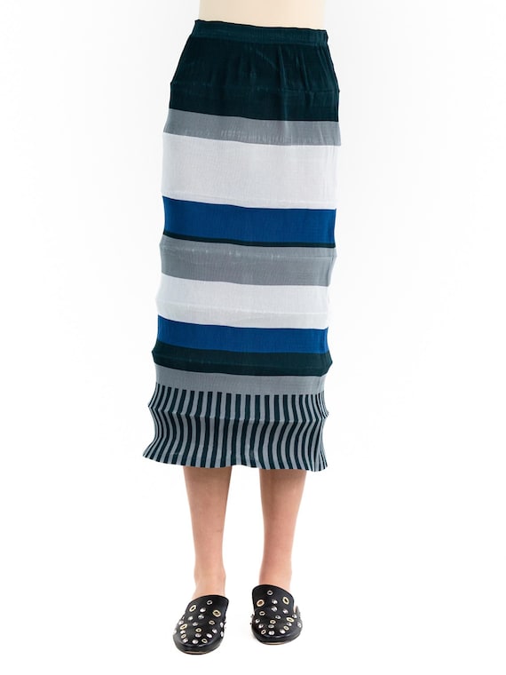 1990S Issey Miyake Mixed Blues Polyester Striped P