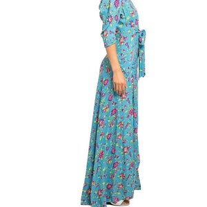 1940S Blue & Pink Floral Cold Rayon Zipper Front Dress image 3