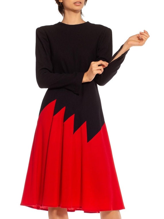 1980S Galanos Red & Black Long Sleeved Dress - image 8
