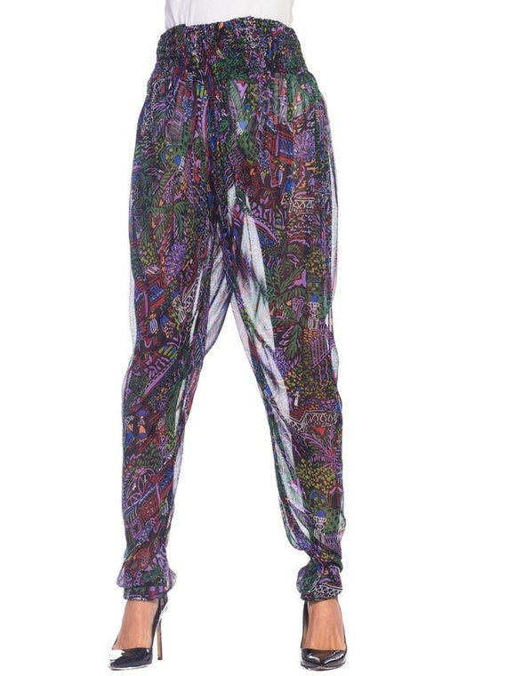 1980S Sheer Rayon Chiffon Tropical Scenic Print Ha