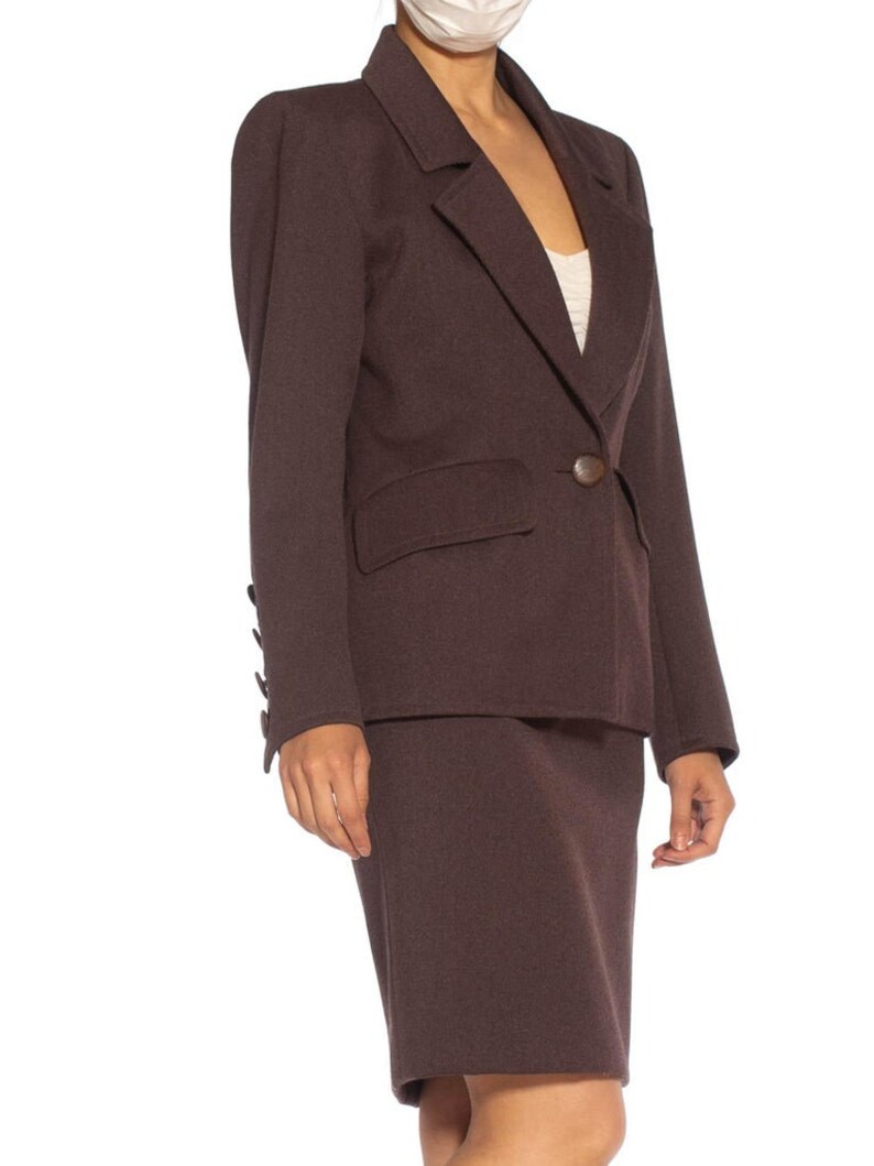 1980S Yves Saint Laurent Brown Haute Couture Wool Skirt Suit image 2