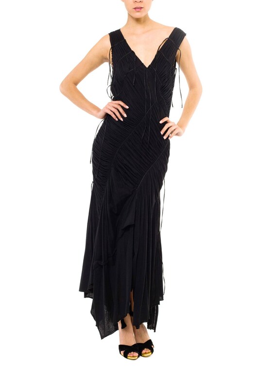 1980S ISSEY MIYAKE Black Cotton Jersey Ruched Gown