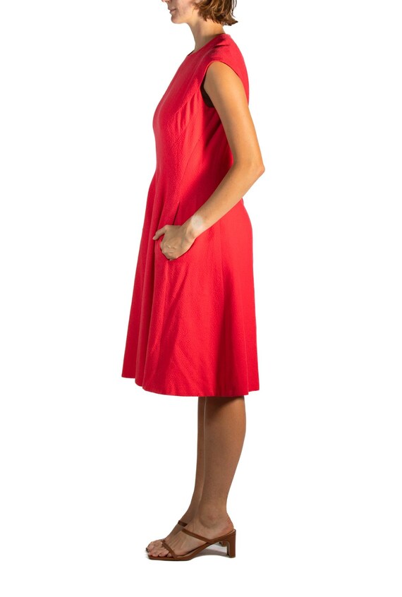Pauline Trigere Ruby Red Wool Crepe Mod Dress - image 3