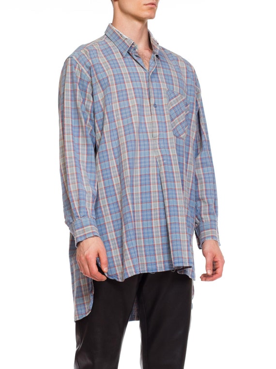 1950S Blue Plaid Cotton Men's Tunic Shirt - image 7