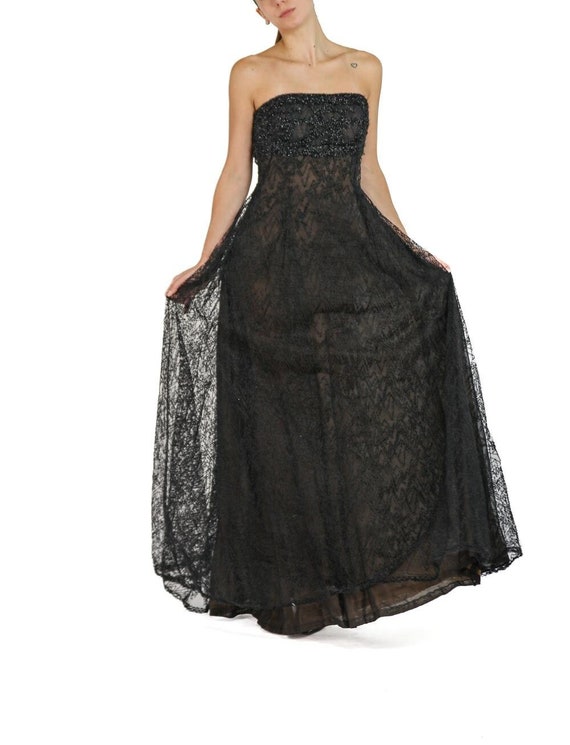 1980S Peggy Jennings Black Lace / Tulle Strapless 