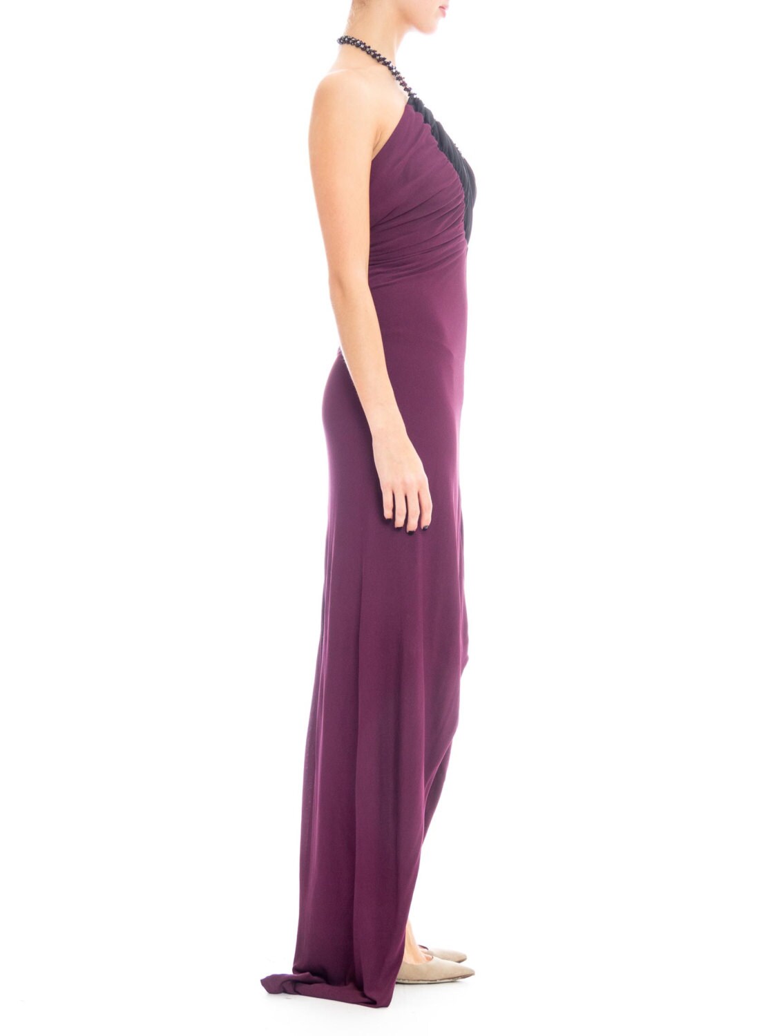 1970S LORIS AZZARO Black & Purple Viscose Jersey Slinky