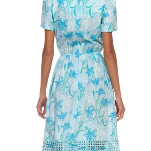 1980S Lilly Pulitzer Light Blue Floral Print Cotton Basket Weave Hem Dress With Elastic Waist image 8
