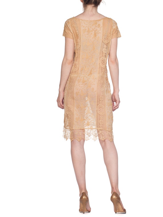 1920S Ecru Silk Chiffon & Handmade Lace Flapper E… - image 6