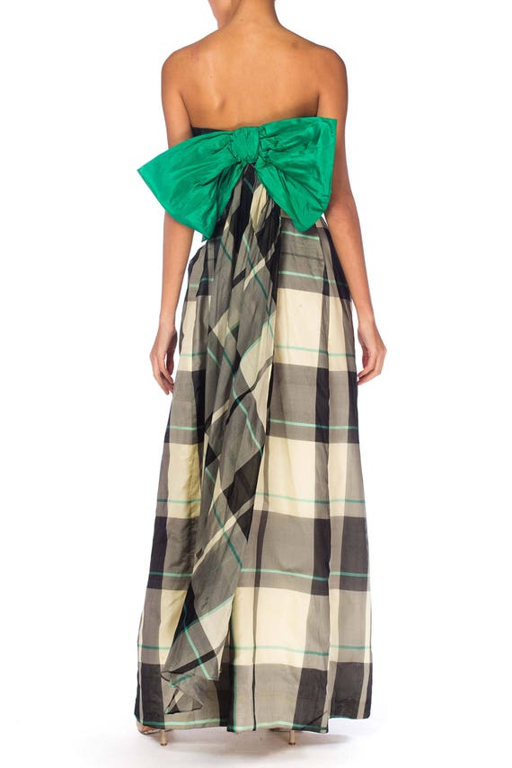 1940S Black & White Silk Organza Strapless Plaid G
