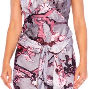 Morphew Collection Gray, Black Pink Silk Sagittarius One Scarf Dress Made From A Vintage image 3