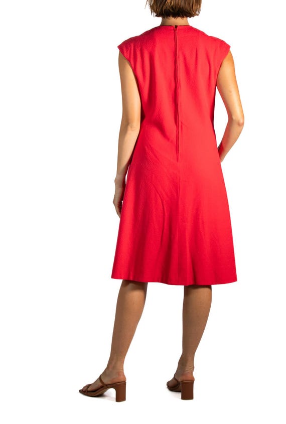 Pauline Trigere Ruby Red Wool Crepe Mod Dress - image 4