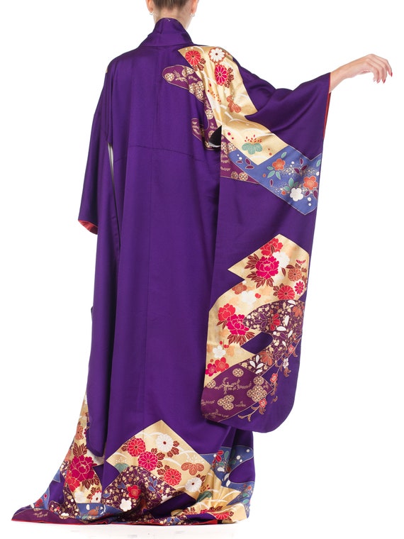 1970S Royal Purple & Gold Japanese Silk  Kimono - image 8