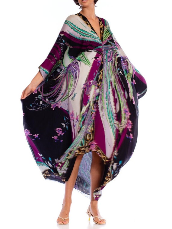 2000S ROBERTO CAVALLI Grey & Purple Psychedelic Silk … - Gem
