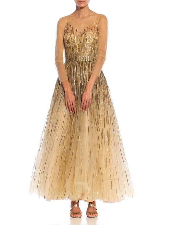 2000S Oscar De La Renta Champagne Beaded Tulle Gown Shawl - Etsy UK