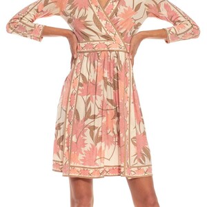 1970S Emilio Pucci Cream, Brown Pink Floral Silk Rayon Blend Signed Dress image 9