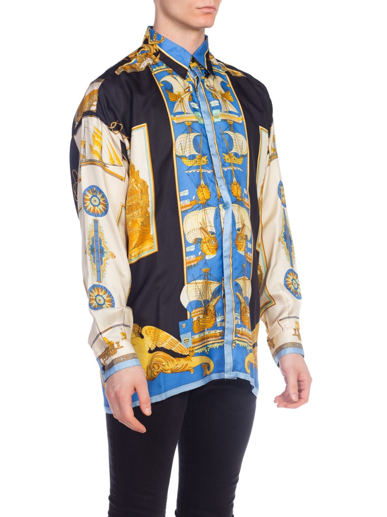 1990S GIANNI VERSACE Silk Men's 18th Century Ships Etsy