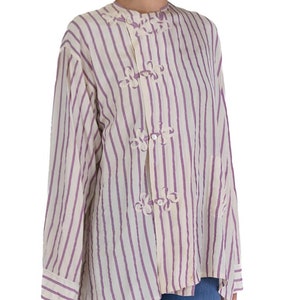 Victorian White Lavender Silk Striped Antique Pajama Top image 4