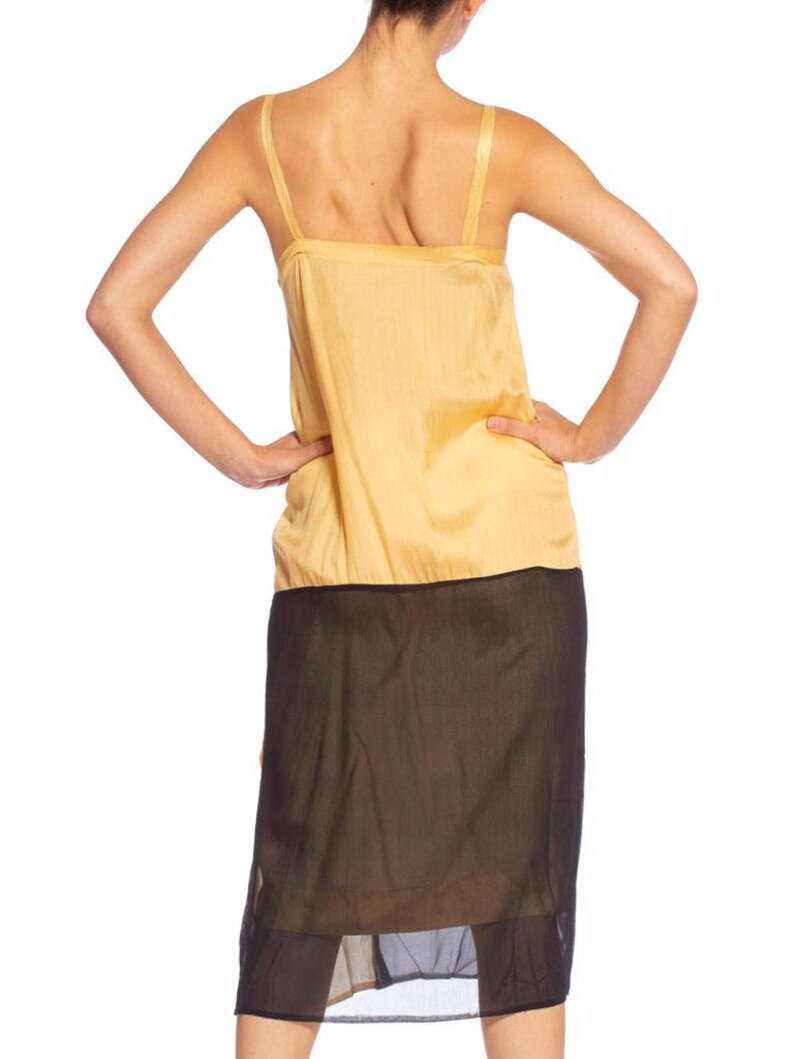 1920'S Yellow & Black Silk Chiffon Slip Dress Meant To Be Worn Under An Evening Top image 9