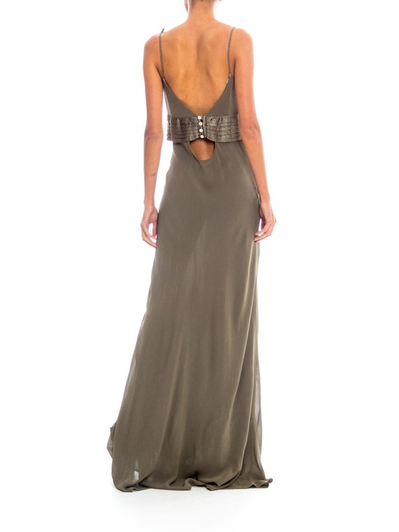 1990S GHOST Olive Green Bias Cut Rayon Chiffon Go… - image 4