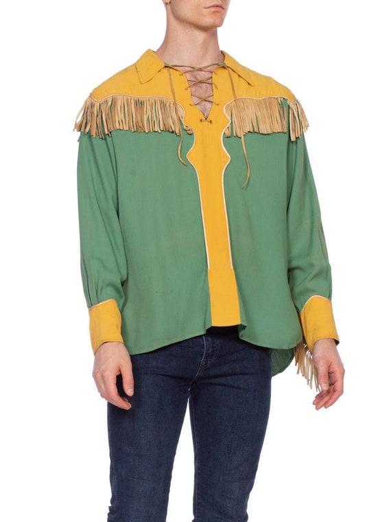 1940'S Green & Gold Rayon Rare Men's Gene Autry R… - image 5