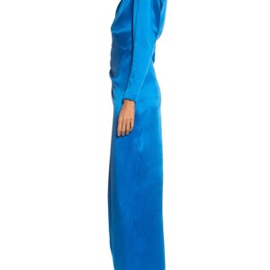 1980S Givenchy Electric Blue Haute Couture Silk Double Faced Satin Sleeved Gown With Slit Sash image 4