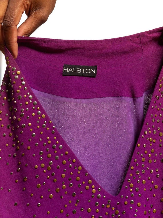 1970S Halston Purple Silk Chiffon Metallic Studde… - image 10