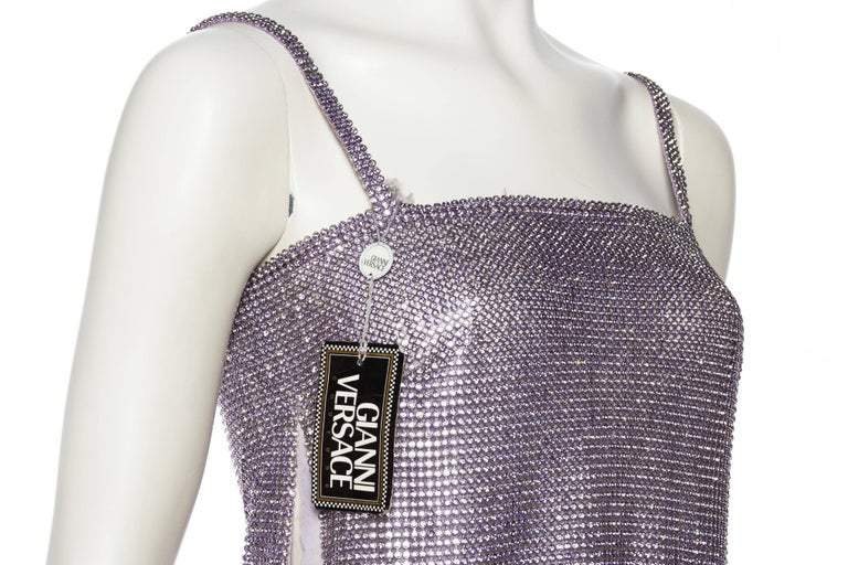 1990S GIANNI VERSACE Lilac Silk Chiffon & Crystal Metal Mesh