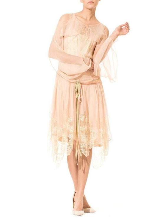 1920S Blush Pink Silk Mousseline & Ivory Chantill