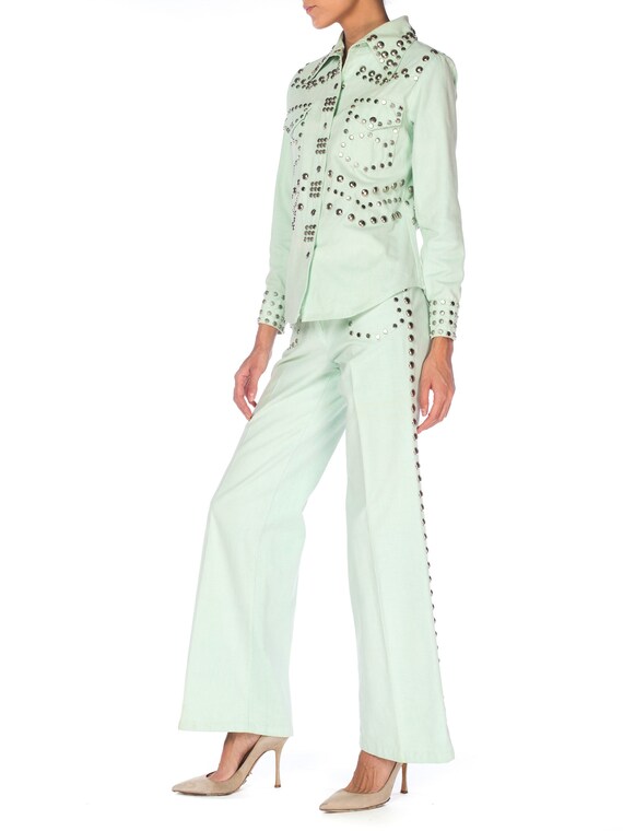 1970S Mint Green Cotton Denim Studded Two Piece Ja