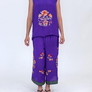 1920S Purple Hand Embroidered Silk 3-Piece Chinese Lounge Pajamas image 2