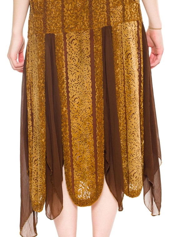 1920S Caramel Brown Silk Burnout Velvet  & Chiffo… - image 3