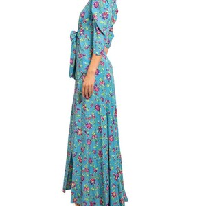 1940S Blue & Pink Floral Cold Rayon Zipper Front Dress image 2