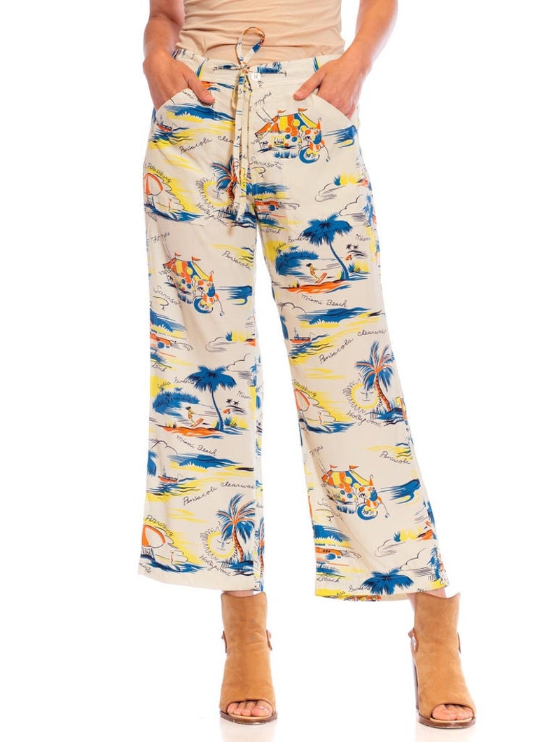 1940S Rayon Florida Themed Tropical Beach Pants image 3