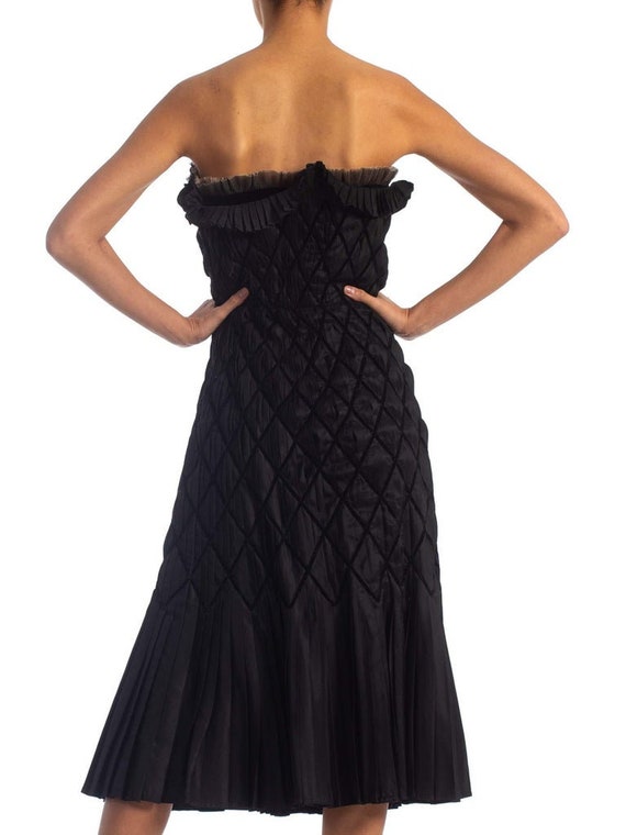 1950S Black Strapless Silk Taffeta Dress Pleated … - image 8