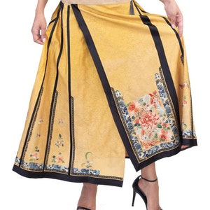 Victorian Yellow Hand Embroidered Silk Antique Chinese Skirt image 7