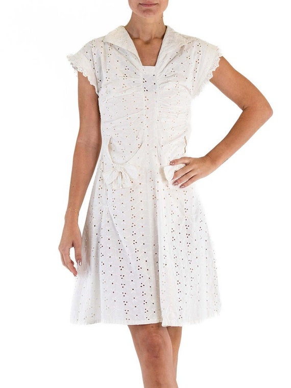 1930S White Cotton Eyelet Lace Cute Little Dress … - image 5