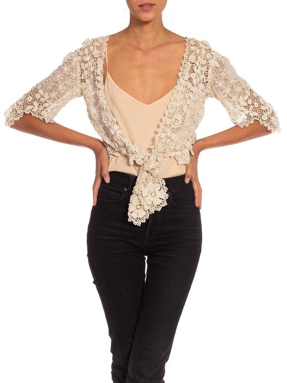 Victorian Off White Irish Crochet Short Jacket - image 5